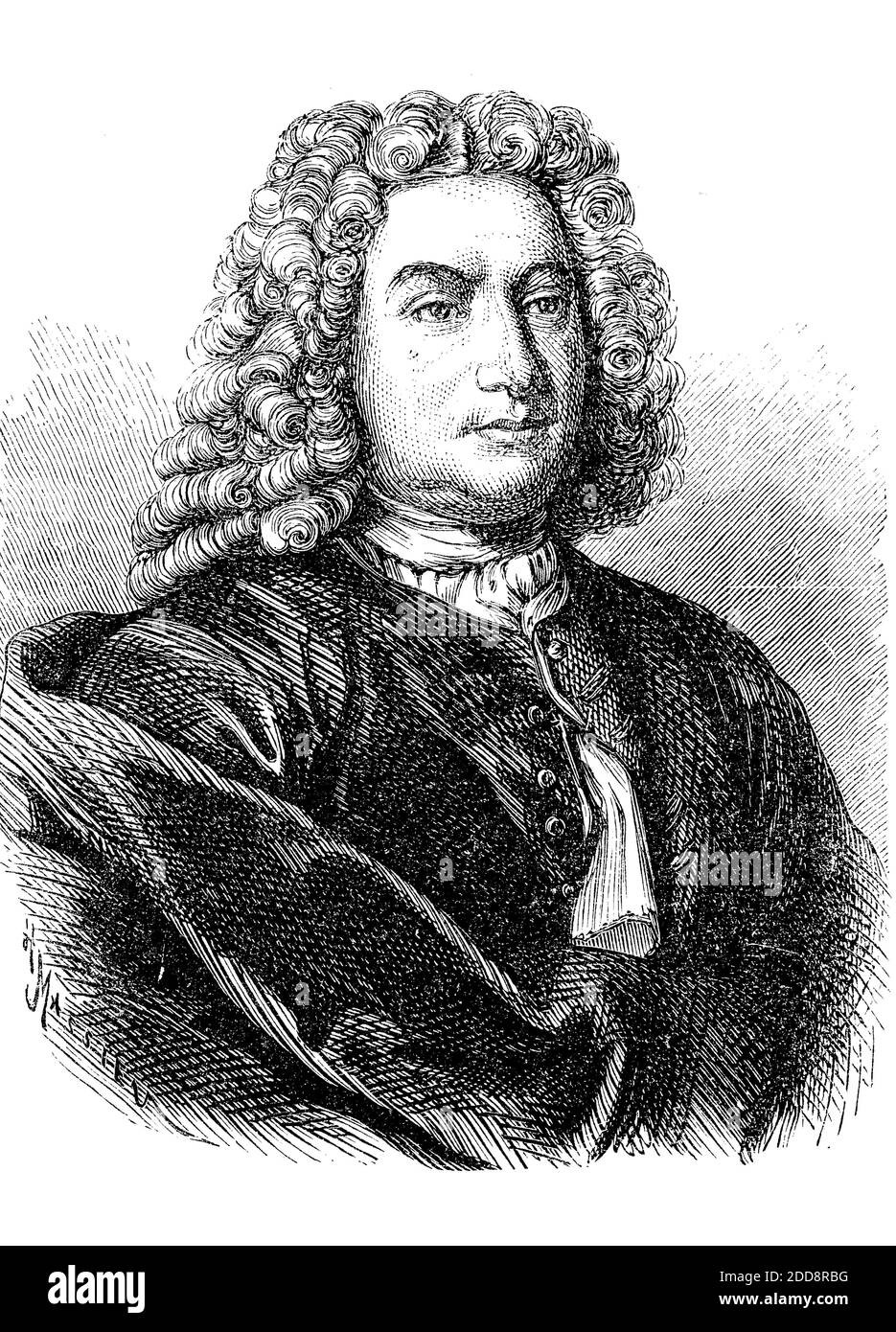 Daniel Bernoulli, 8 February 1700 - 17 March 1782, Swiss mathematician and physicist and was one of the many prominent mathematicians in the Bernoulli family from Basel  /  Daniel Bernoulli, 8. Februar 1700 - 17. März 1782, ein Schweizer Mathematiker und Physiker aus der Gelehrtenfamilie Bernoulli, Historisch, historical, digital improved reproduction of an original from the 19th century / digitale Reproduktion einer Originalvorlage aus dem 19. Jahrhundert, Stock Photo