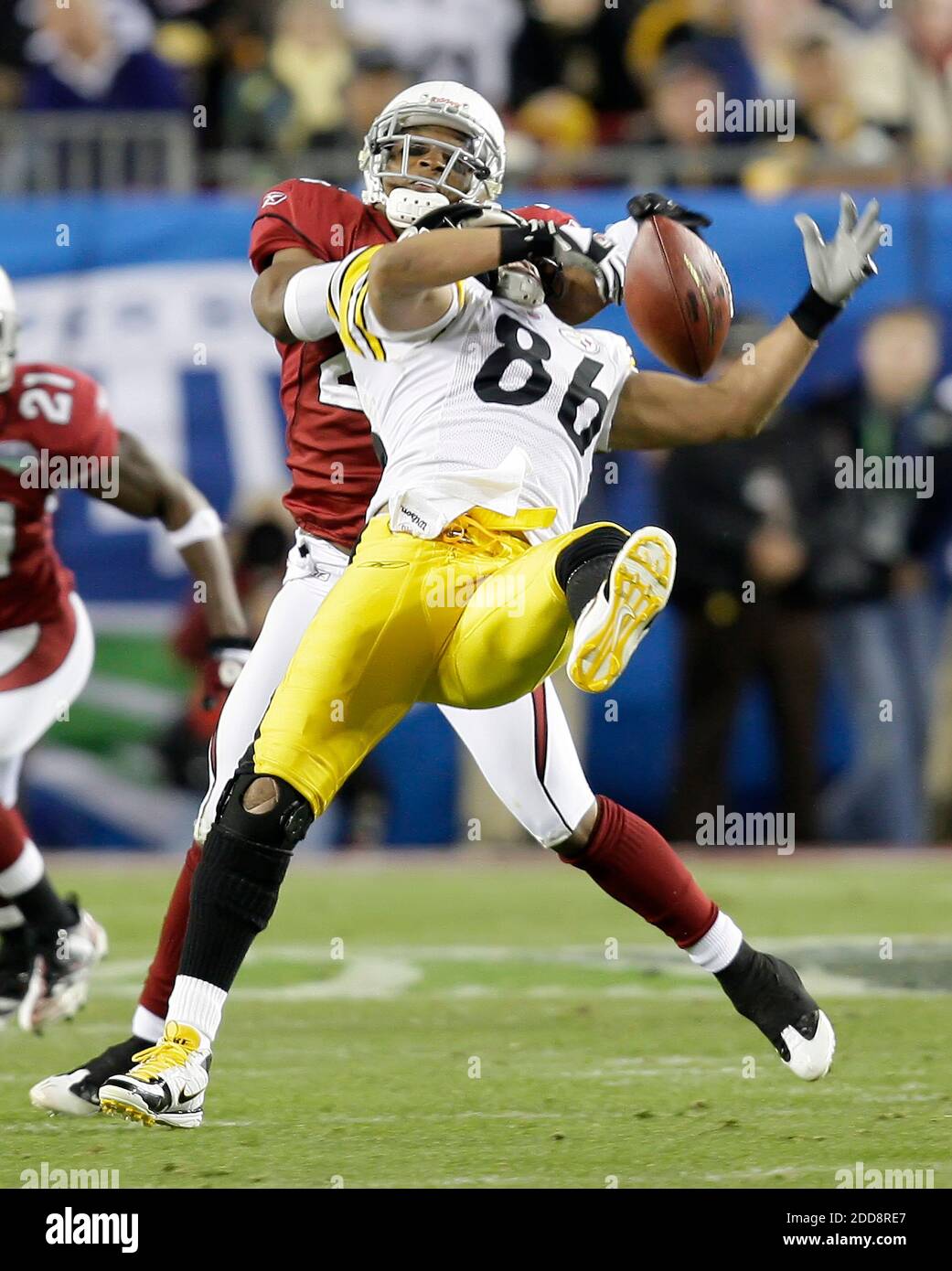 NO FILM, NO VIDEO, NO TV, NO DOCUMENTARY - Cardinal's D. Rodgers-Cromartie breaks up a pass to Steeler's Hines Ward in third quarter action as the Pittsburgh Steelers face the Arizona Cardinals in Super Bowl XLIII at Raymond James Stadium in Tampa, Florida, Sunday, February 1, 2009. Photo by Mark Cornelison/Lexington Herald-Leader/MCT/Cameleon/ABACAPRESS.COM Stock Photo