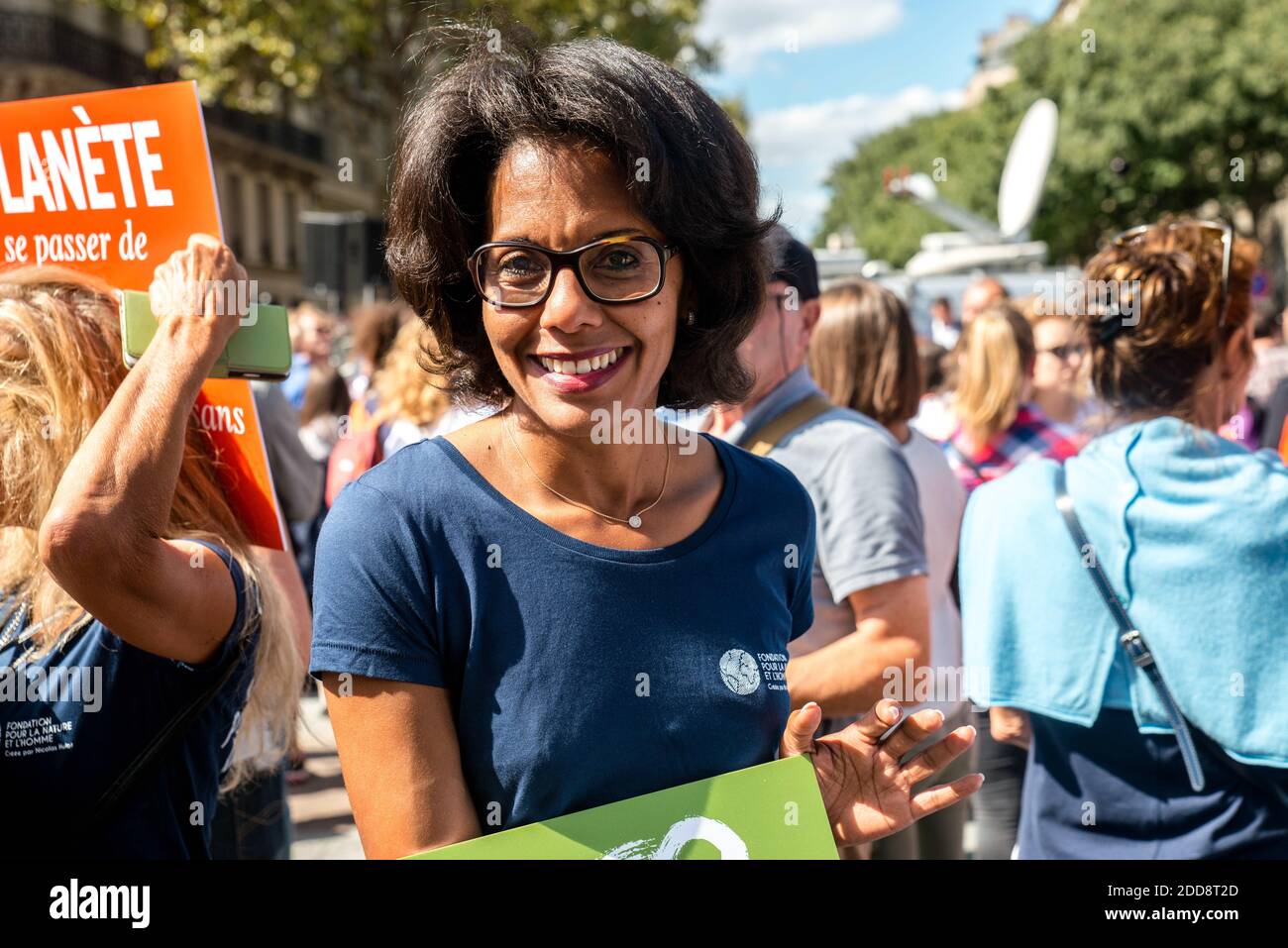 Audrey Pulvar takes part in the march for the climate, on September 8, 2018 in Paris, France. Several thousand of people gathered early in the afternoon in Paris, responding to a citizen call to make climate issues a priority of the government, following the resignation of of former Environment minister Nicolas Hulot. Photo by Denis Prezat/Avenir Pictures/ABACAPRESS.COM Stock Photo