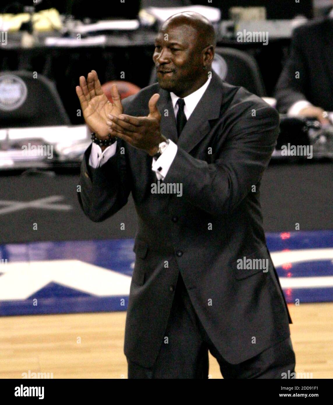 NO FILM, NO VIDEO, NO TV, NO DOCUMENTARY - Michael Jordan was elected to the 2009 class of Basketball Hall of Fame during the men's NCAA Final Four championship game between Michigan State and University of North Carolina at Ford Field in Detroit, MI, USA on April 6, 2009. UNC defeated Michigan State, 89-72. Photo by Robert Willett/Raleigh News & Observer/MCT/Cameleon/ABACAPRESS.COM Stock Photo