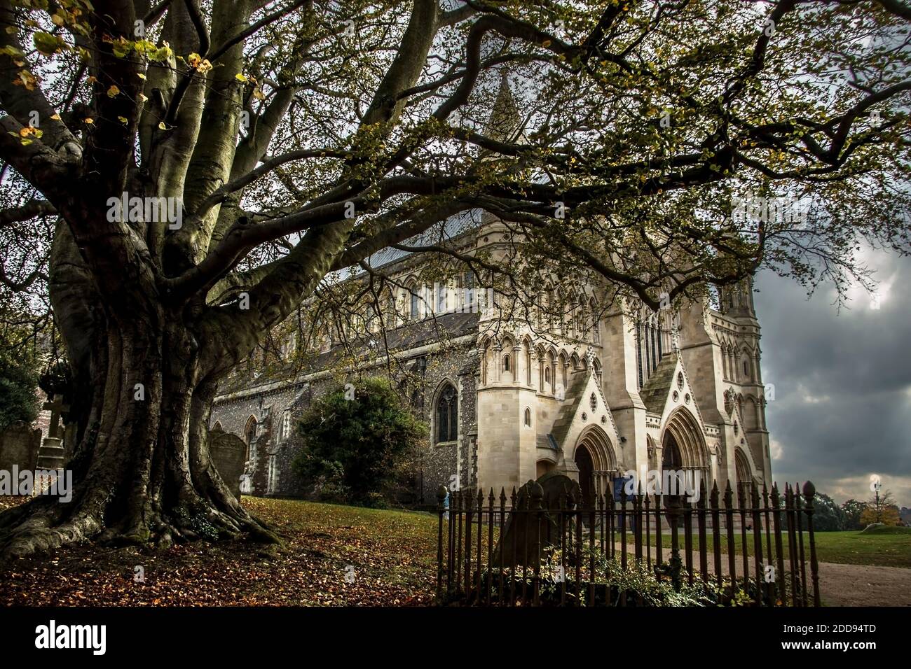 St Albans Cathedral. Hertfordshire, England, UK. Cathedral and Abbey Church of St Alban. Stock Photo