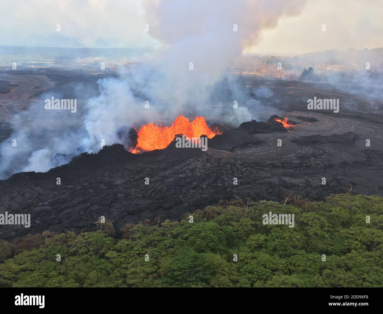 Handout photo taken on May 22, 2018 of Kilauea Volcano — Lava Fountains (Fissure 22). The fissure complex remains active in KÄ«lauea Volcano's lower East Rift Zone. At times, fountaining at Fissure 22 reached a height of about 50 m (about 160 ft). Photo by usgs via ABACAPRESS.COM Stock Photo