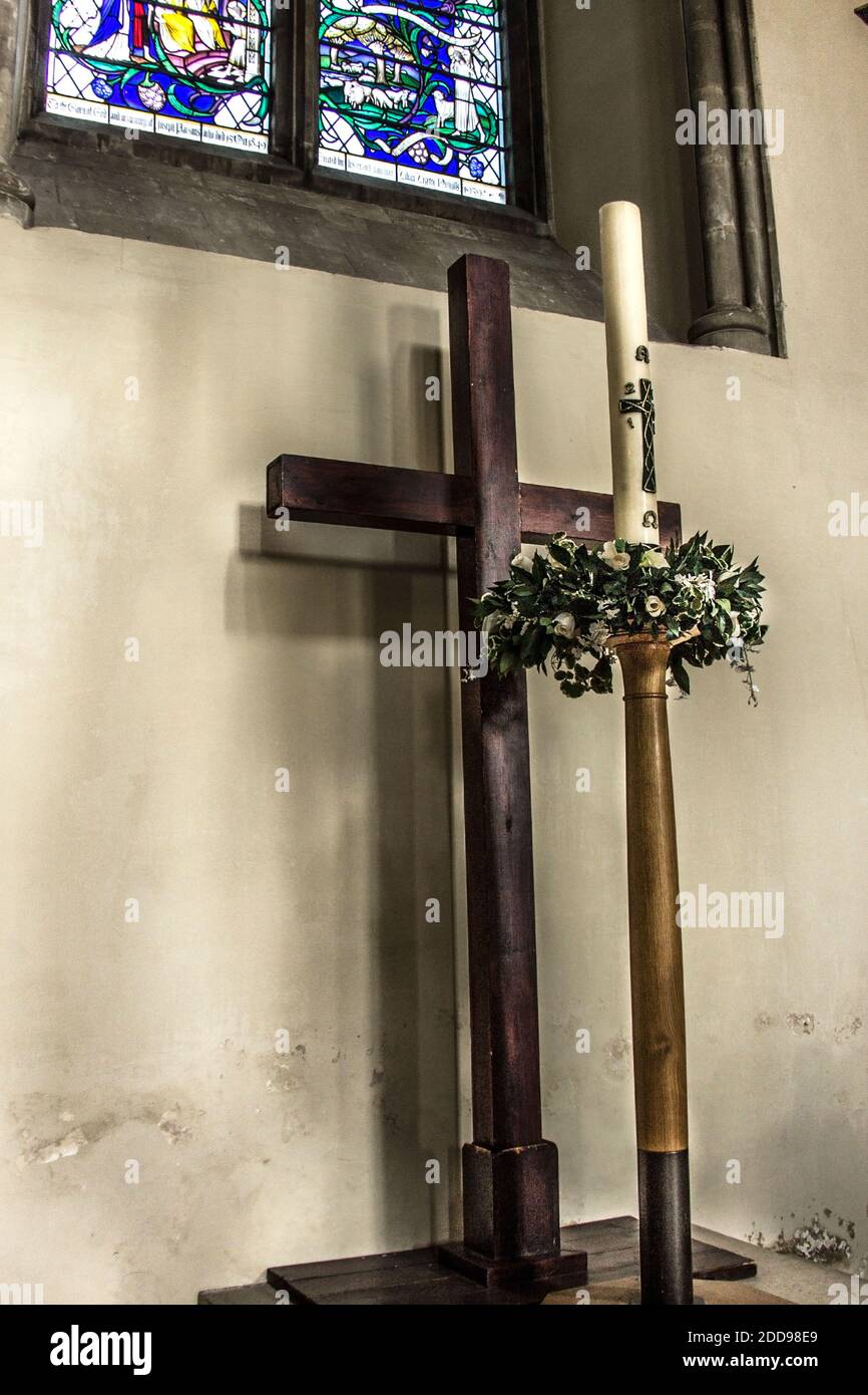 Detail of St Albans Cathedral (The Cathedral & Abbey Church of Saint Alban). St Albans, Hertfordshire, England, UK Stock Photo