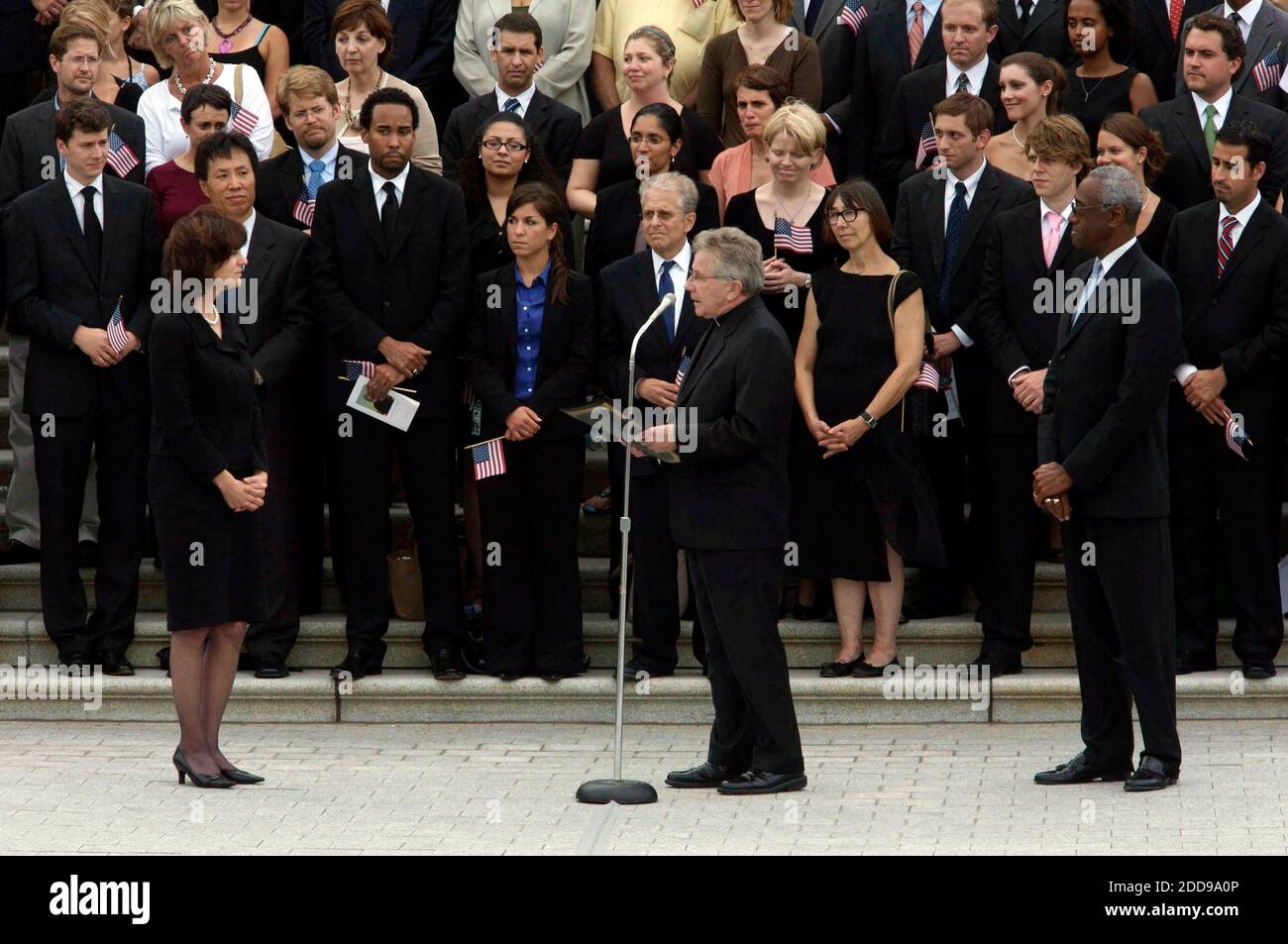 NO FILM, NO VIDEO, NO TV, NO DOCUMENTARY - The widow of Sen. Edward Kennedy, Victoria Reggie Kennedy, left, listens as Chaplain of the U.S. House of Representatives, Daniel Coughlin, speaks of her husband on the steps of the U.S. Senate at the U.S. Capitol in Washington, DC, USA, Saturday, August 29, 2009. Photo by Jamie Rose/MCT/ABACAPRESS.COM Stock Photo