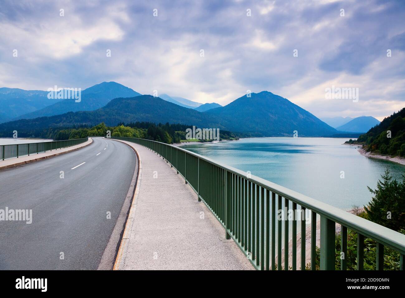 Bridge over Lake Sylvenstein, Bavaria, Germany Stock Photo
