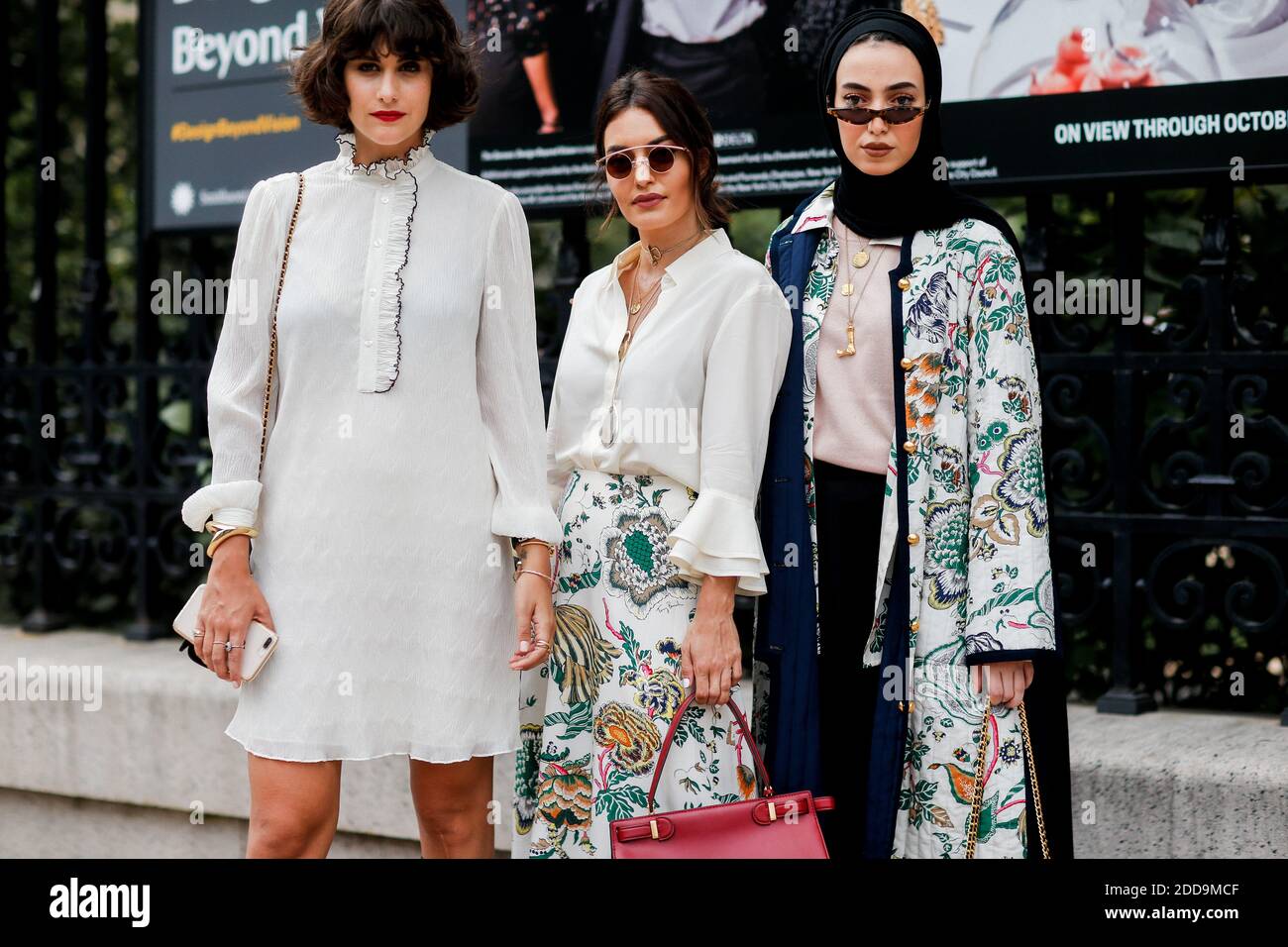 Street style, Nour Arida, Karen Wazen Bakhazi and Leena Al Ghouti arriving at Tory Burch spring summer 2019 ready-to-wear show, held at Cooper Hewitt, in New York City, NY, USA, on September 7, 2018. Photo by Marie-Paola Bertrand-Hillion/ABACAPRESS.COM Stock Photo