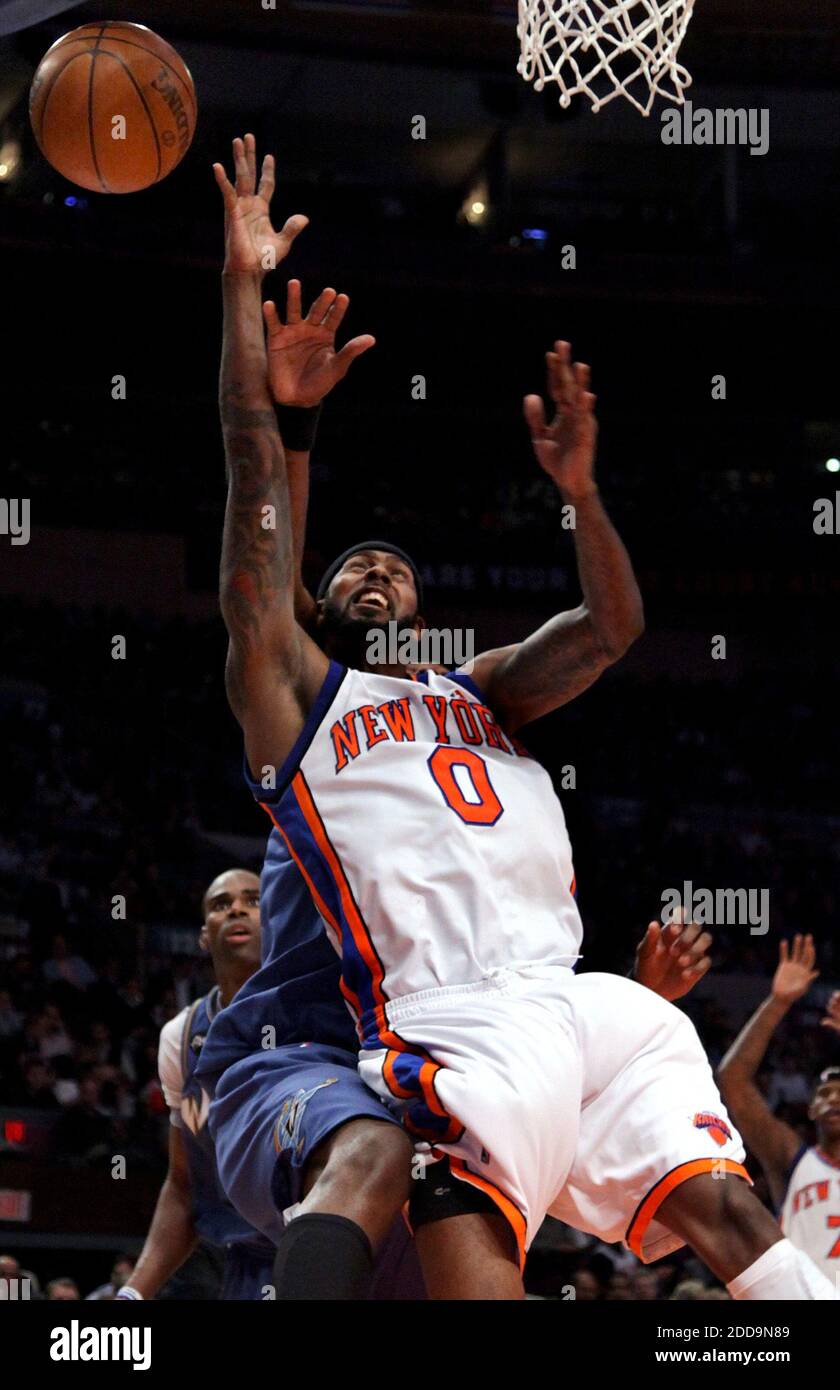 NO FILM, NO VIDEO, NO TV, NO DOCUMENTARY - Larry Hughes (0) of the New York Knicks works for a rebound against the Washington Wizards during NBA action at Madison Square Garden in New York City, NY, USA on Wednesday, February 3, 2010. Photo by Craig Ruttle/Newsday/MCT/Cameleon/ABACAPRESS.COM Stock Photo