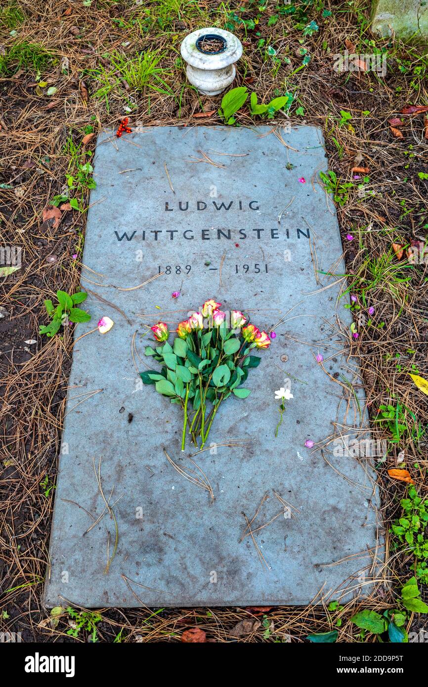 Ludwig Wittgenstein's grave - the final resting place of philosopher Ludwig Wittgenstein in the Ascension Parish Burial Ground, Cambridge. Stock Photo
