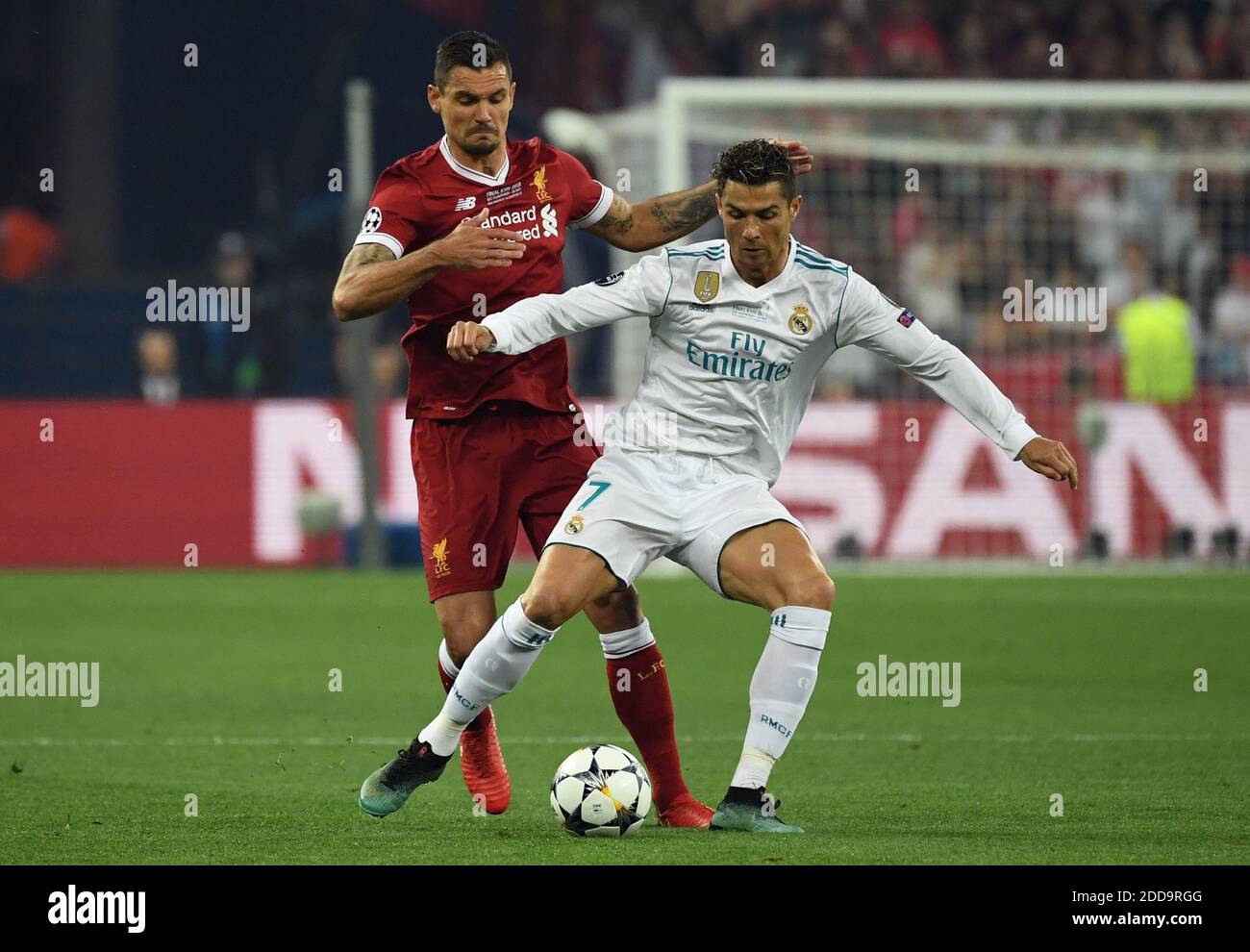 26 May 2018, Ukraine, Kiev: Champions League, Real Madrid vs FC Liverpool, finals at the Olimpiyskiy National Sports Complex. Madrid's Cristiano Ronaldo (R) and Liverpool's Dejan Lovren vie for the ball. Photo by Ina Fassbender/DPA/ABACAPRESS.COM Stock Photo
