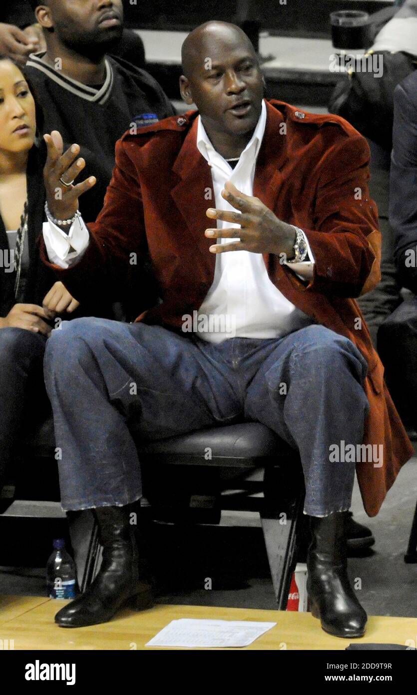 NO FILM, NO VIDEO, NO TV, NO DOCUMENTARY - Charlotte Bobcats managing partner Michael Jordan reacts to a call as he watches the game during NBA Basketball match, Dallas Mavericks vs Charlotte Bobcats at Time Warner Cable Arena in Charlotte in North Carolina, USA on March 1, 2010. Dallas Mavericks won 89-84. Photo by David T. Foster III/MCT/Cameleon/ABACAPRESS.COM Stock Photo