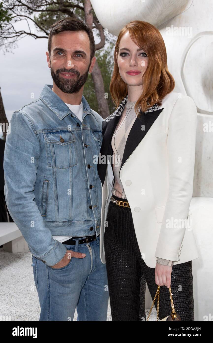 Emma Stone poses with Nicolas Ghesquiere after the Louis Vuitton Cruise  Collection fashion show, held at the Fondation Maeght in  Saint-Paul-de-Vence, south of France, on May 28, 2018. Photo by Marco  Piovanotto/ABACAPRESS.COM
