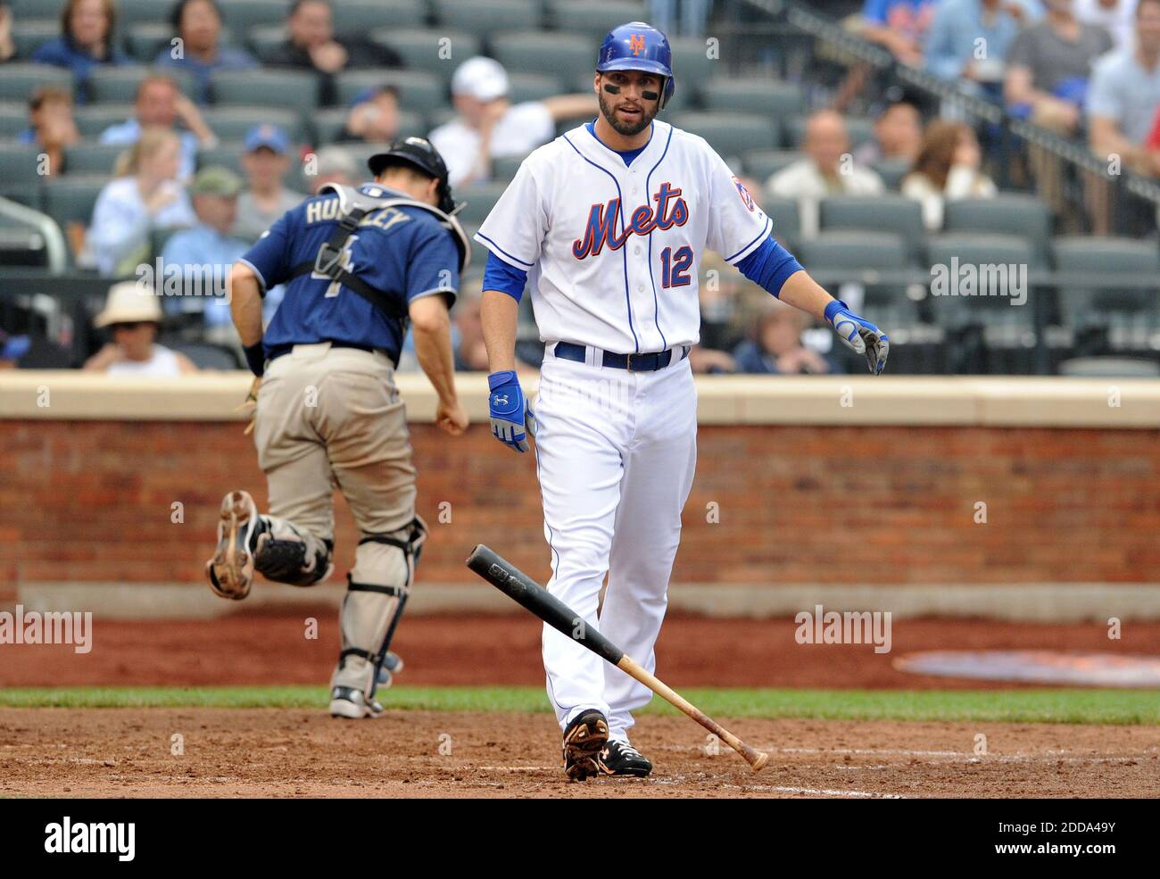 NO FILM, NO VIDEO, NO TV, NO DOCUMENTARY - New York Mets right fielder Jeff Francoeur (12) reacts after striking out to end the bottom of the seventh inning during the MLB Baseball match, New York Mets vs San Diego Padres at CitiField in New York City, USA on June 10, 2010. Photo by Christopher Pasatieri/MCT/ABACAPRESS.COM Stock Photo