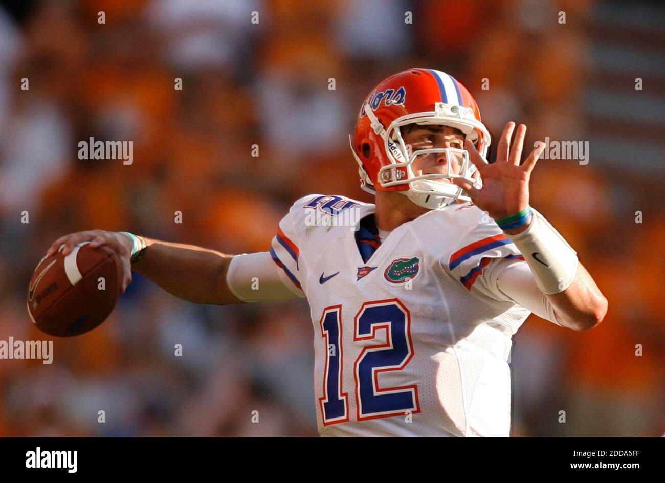 NO FILM, NO VIDEO, NO TV, NO DOCUMENTARY - Florida quarterback John Brantley (12) drops back to pass early in the third quarter during NCAA Football match, Tennessee Volunteers vs Florida Gators at Neyland Stadium in Knoxville, USA on September 18, 2010. The Gators won 31-17. Photo by Gary W. Green/MCT/Cameleon/ABACAPRESS.COM Stock Photo