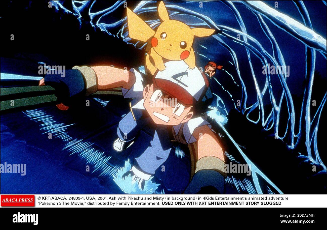 NO FILM, NO VIDEO, NO TV, NO DOCUMENTARY - © KRT/ABACA. 24809-1. USA, 2001.  Ash with Pikachu and Misty (in background) in 4Kids Entertainment's animated  adventure Pokemon 3 The Movie, distributed by