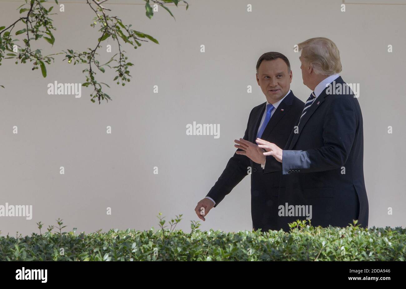 U.S. President Donald Trump and President of Poland Andrzej Duda walk ...