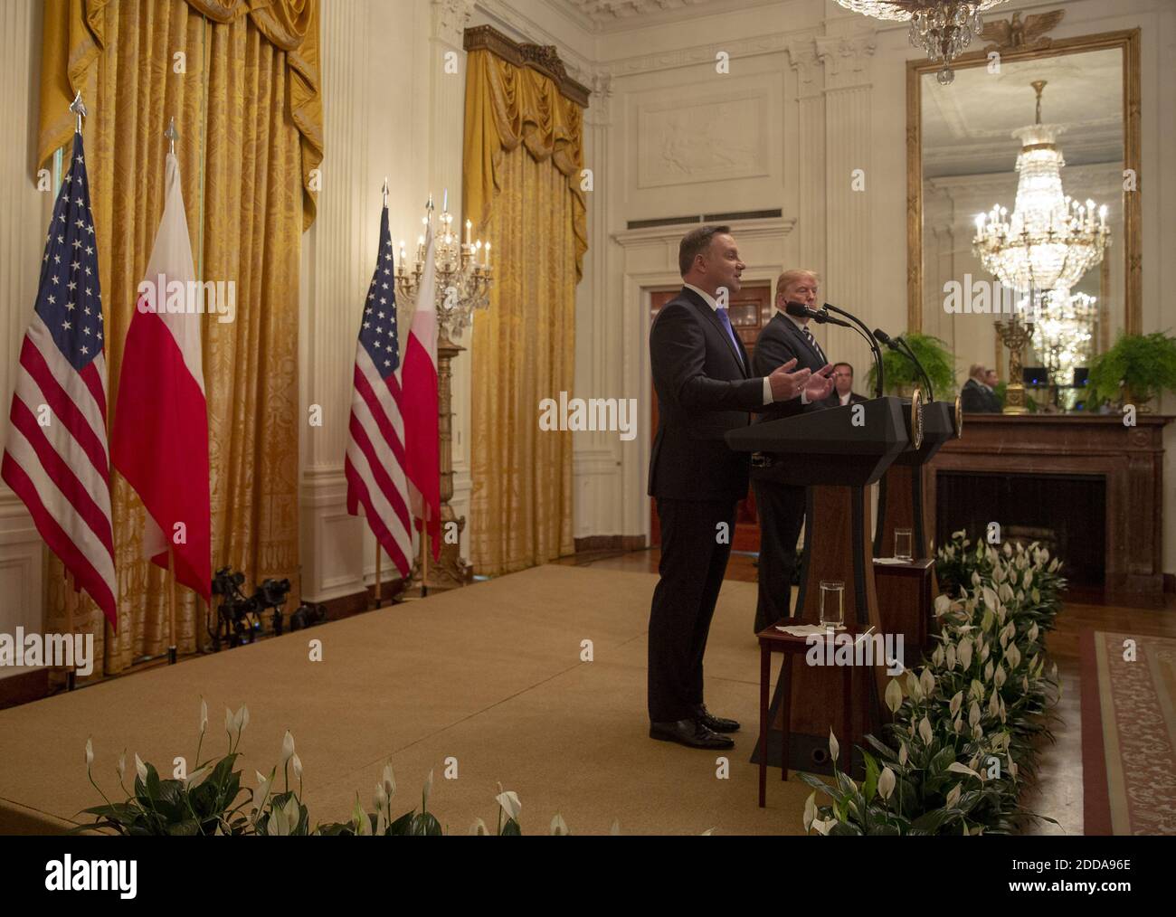 President of Poland Andrzej Duda speaks as U.S. President Donald Trump ...