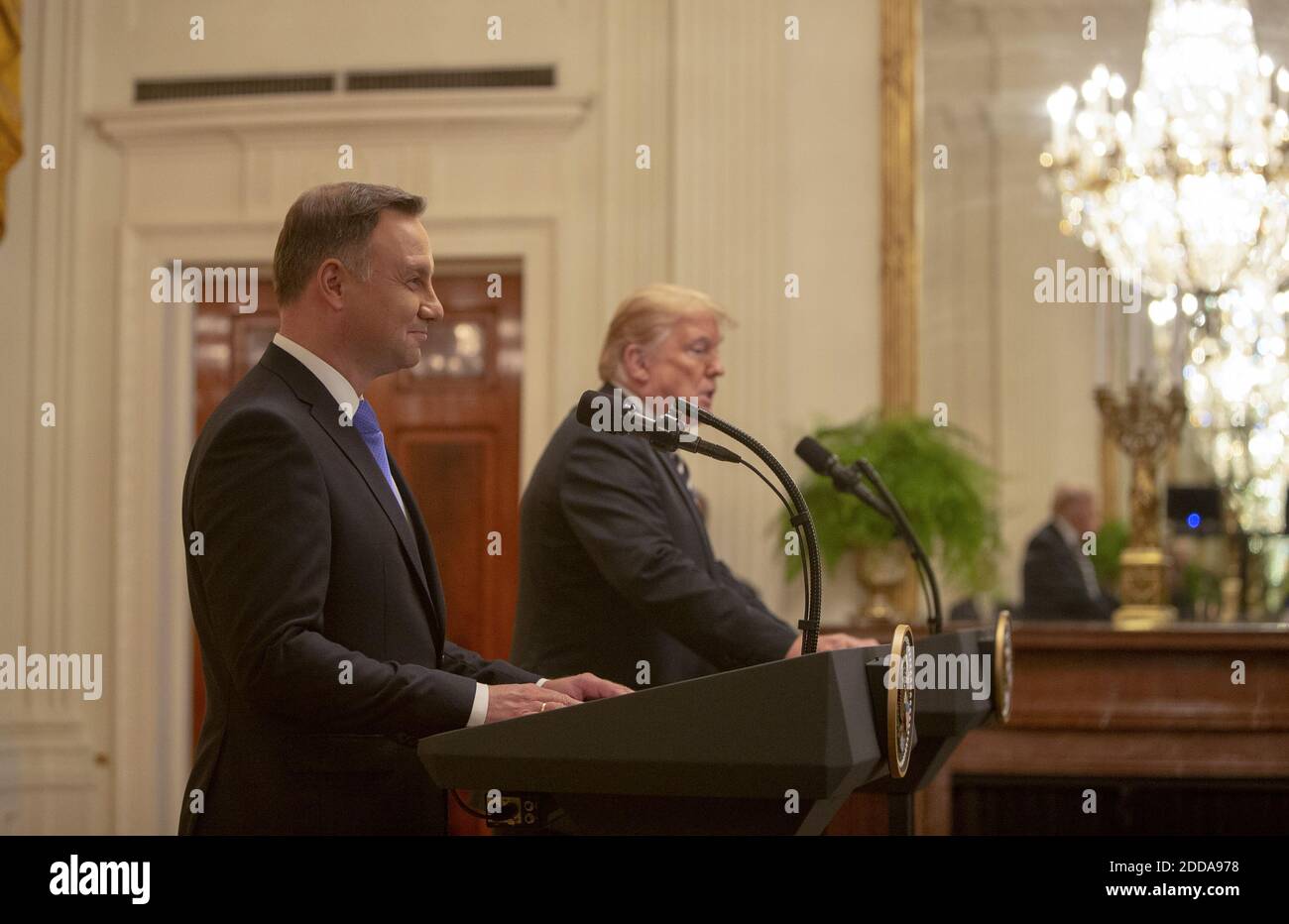 President of Poland Andrzej Duda speaks as U.S. President Donald Trump ...