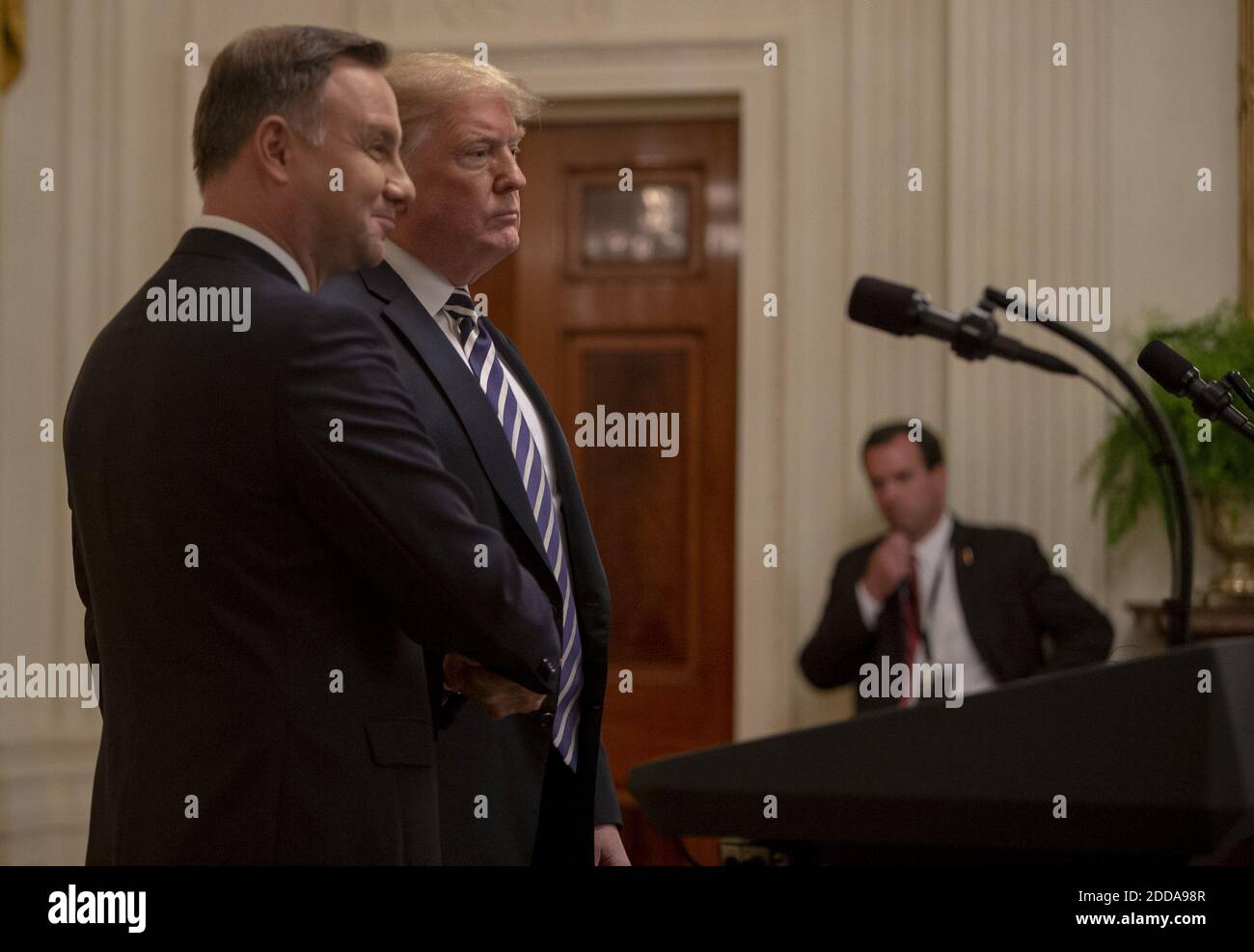 President of Poland Andrzej Duda and U.S. President Donald Trump shake ...