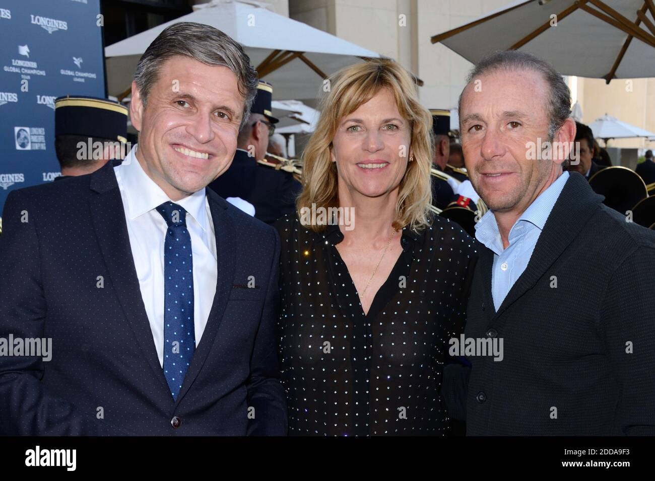 Juan-Carlos Capelli, Vice President de Longines, Virginie Couperie-Eiffel  et Philippe Rozier assistent a la conference de presse de lancement du  Longines Paris Eiffel Jumping (etape du Longines Global Champions Tour  2018) au