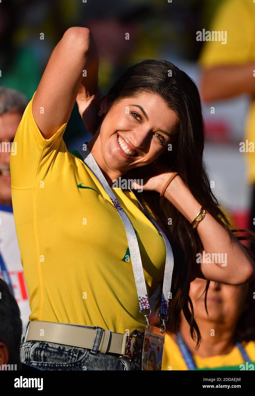 Natalia Loewe Becker, the wife of 25-year-old Brazil goalkeeper Alisson  Becker at FIFA World Cup Brazil v Serbia match at Spartak Stadium, Moscow,  Russia on June 27, 2018. Photo by Christian Liewig/ABACAPRESS.COM