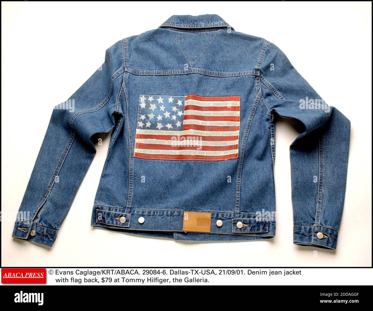 NO FILM, NO VIDEO, NO TV, NO DOCUMENTARY - © Evans Caglage/KRT/ABACA.  29084-6. Dallas-TX-USA, 21/09/01. Denim jean jacket with flag back, $79 at Tommy  Hilfiger, the Galleria Stock Photo - Alamy