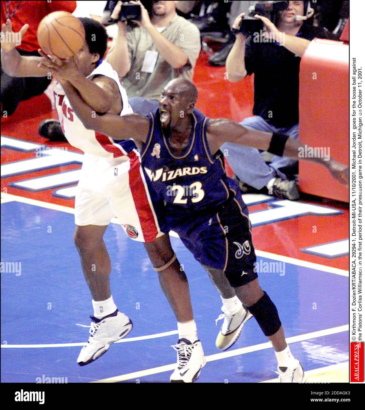 Washington Wizards' Michael Jordan goes for the basket during a preseason  game against the New Jersey Nets Tuesday, Oct. 23, 2001, at the Bi-Lo  Center in Greenville, SC. (AP Photo/Mary Ann Chastain