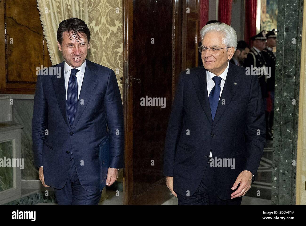 New Italian Prime Minister Giuseppe Conte (L) meets with president Sergio Mattarella at Quirinale palace on May 31, 2018 in Rome, Italy. Conte presented a list of ministers to Mattarella and the new government will be sworn in the next day. Photo by ABACAPRESS.COM Stock Photo