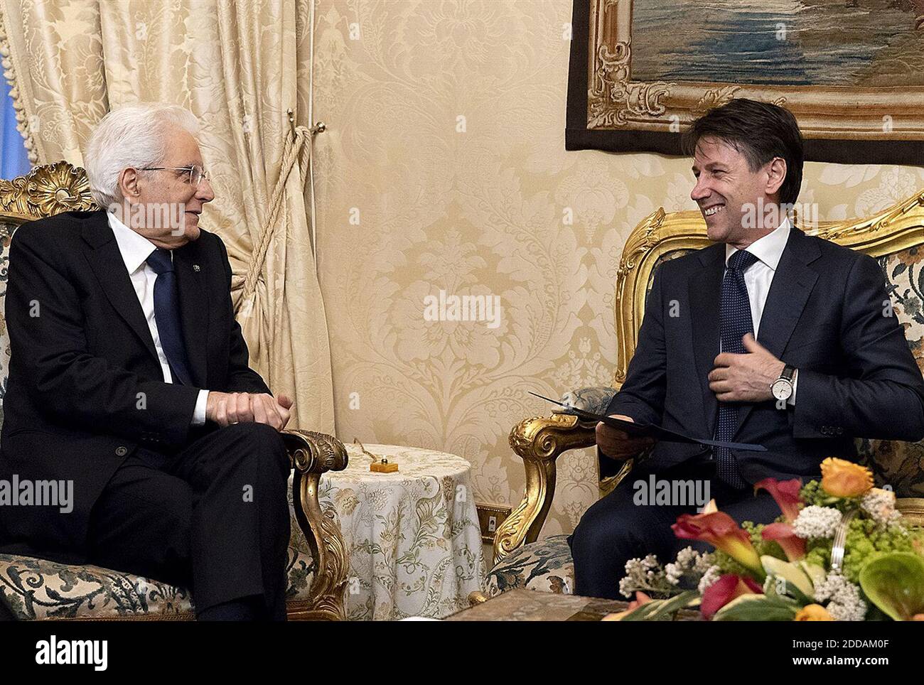 New Italian Prime Minister Giuseppe Conte (R) meets with president Sergio Mattarella at Quirinale palace on May 31, 2018 in Rome, Italy. Conte presented a list of ministers to Mattarella and the new government will be sworn in the next day. Photo by ABACAPRESS.COM Stock Photo