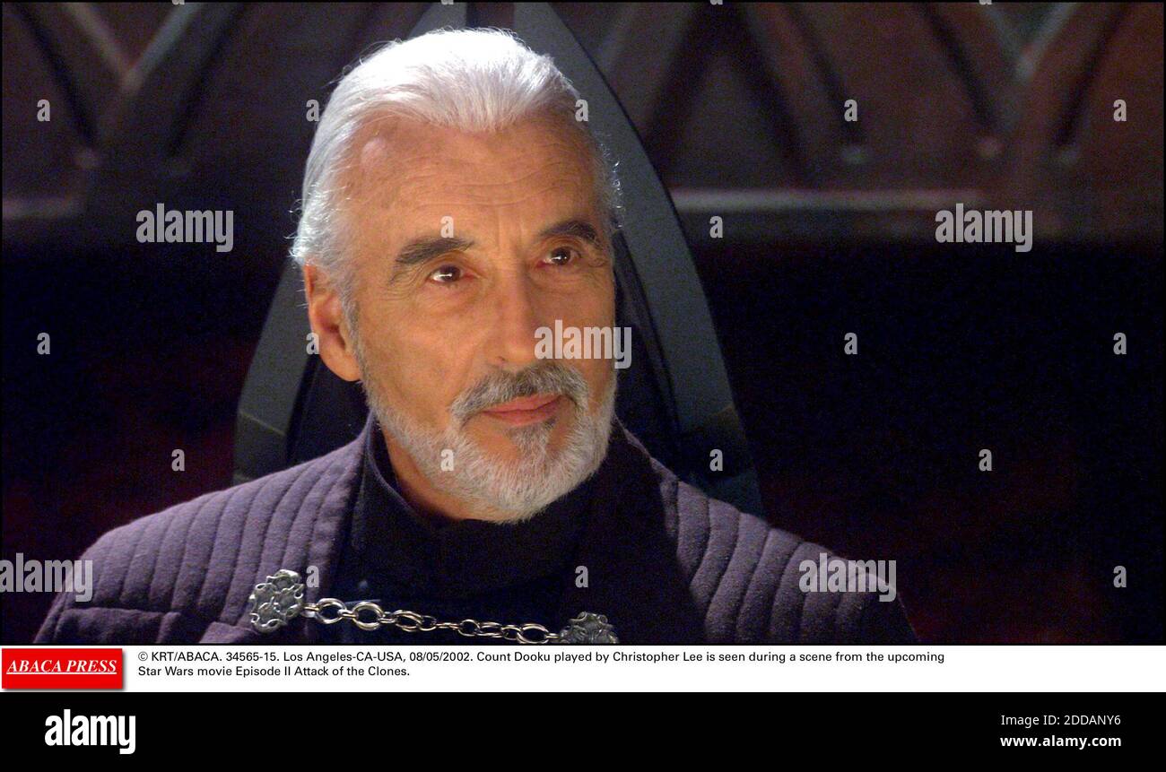NO FILM, NO VIDEO, NO TV, NO DOCUMENTARY - © KRT/ABACA. 34565-15. Los Angeles-CA-USA, 08/05/2002. Count Dooku played by Christopher Lee is seen during a scene from the upcoming Star Wars movie Episode II Attack of the Clones. Stock Photo