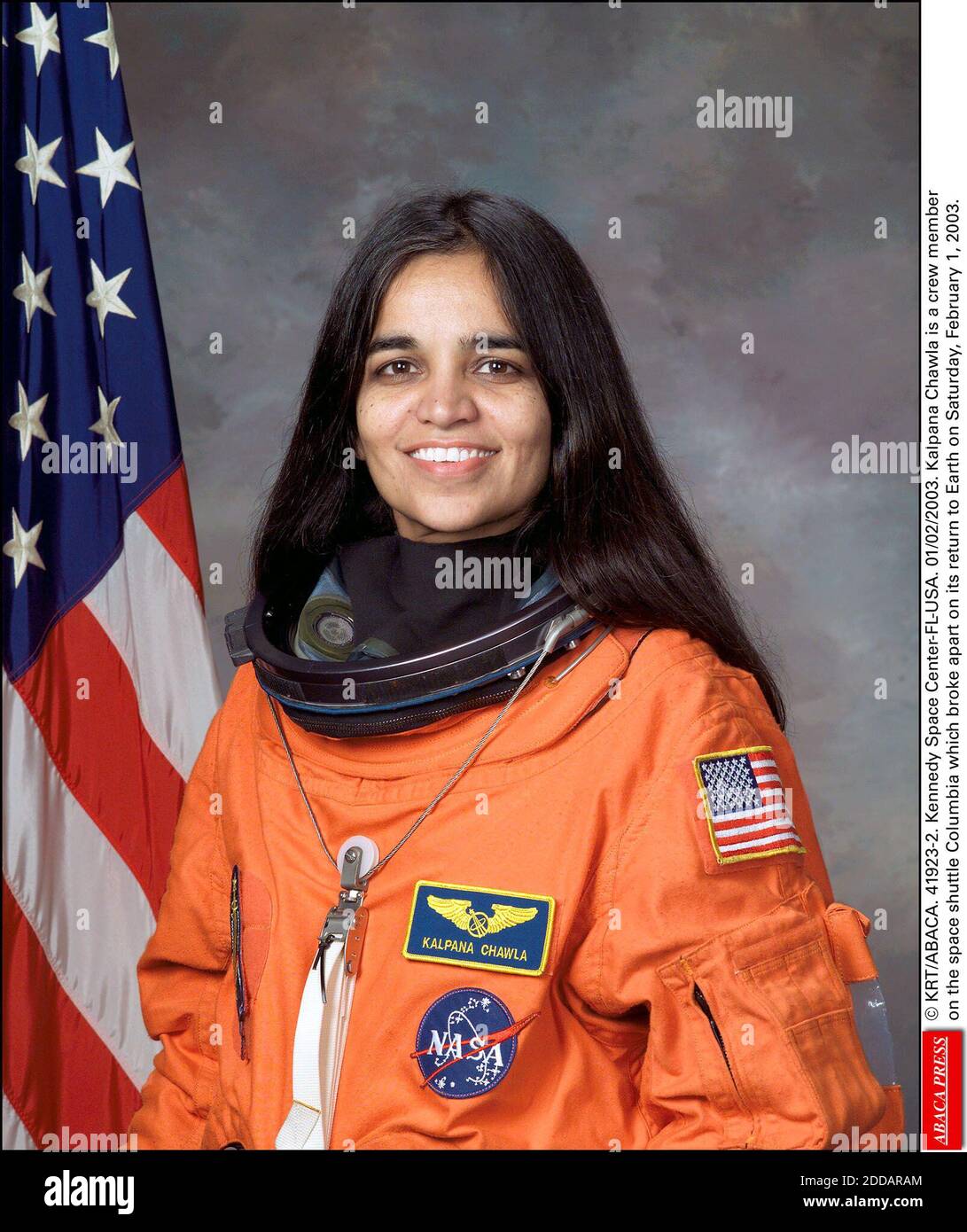 NO FILM, NO VIDEO, NO TV, NO DOCUMENTARY - © KRT/ABACA. 41923-2. Kennedy Space Center-FL-USA. 01/02/2003. Kalpana Chawla is a crew member on the space shuttle Columbia which broke apart on its return to Earth on Saturday, February 1, 2003. Stock Photo