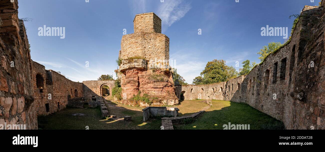 Germany, Rhineland-Palatinate, Panorama of empty ruins of Grafenstein Castle Stock Photo
