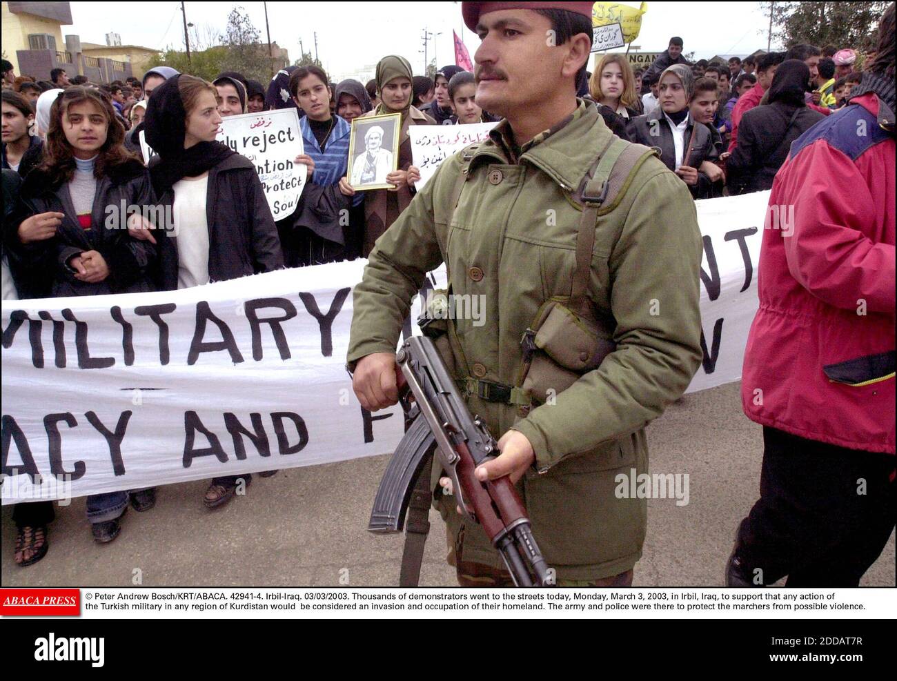 NO FILM, NO VIDEO, NO TV, NO DOCUMENTARY - © Peter Andrew Bosch/KRT/ABACA. 42941-4. Irbil-Iraq. 03/03/2003. Thousands of demonstrators went to the streets today, in Irbil, Iraq, to support that a Turkish military intervention in any region of Kurdistan would be considered as an invasion and occupa Stock Photo