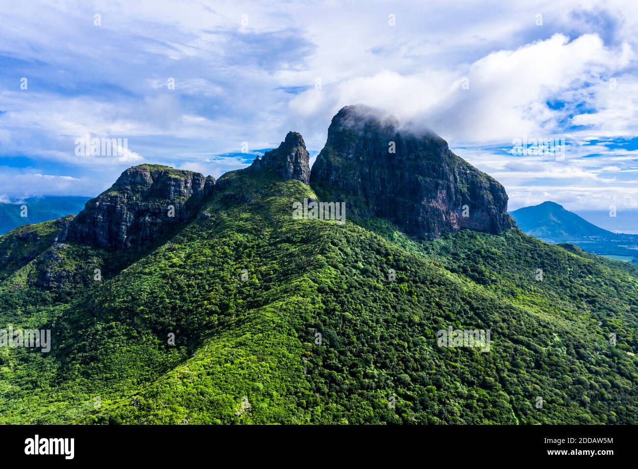Mauritius, Black River, Helicopter view of Rempart Mountain in summer Stock Photo