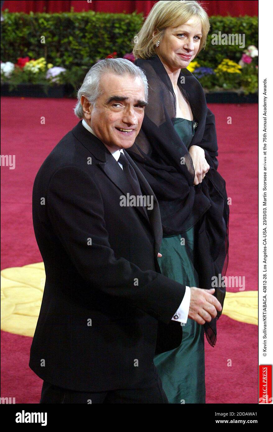 NO FILM, NO VIDEO, NO TV, NO DOCUMENTARY - © Kevin Sullivan/KRT/ABACA. 43812-28. Los Angeles-CA-USA. 23/03/03. Martin Scorsese & wife arrives at the 75th Annual Academy Awards. Stock Photo