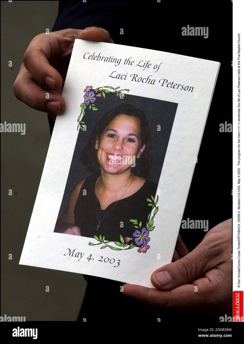 NO FILM, NO VIDEO, NO TV, NO DOCUMENTARY - © Dan Honda/Contra Costa Times/KRT/ABACA. 52058-2. Modesto-CA-USA, May 4 2003. The program for the memorial to remember the life of Laci Peterson held at the First Baptist Church. Stock Photo
