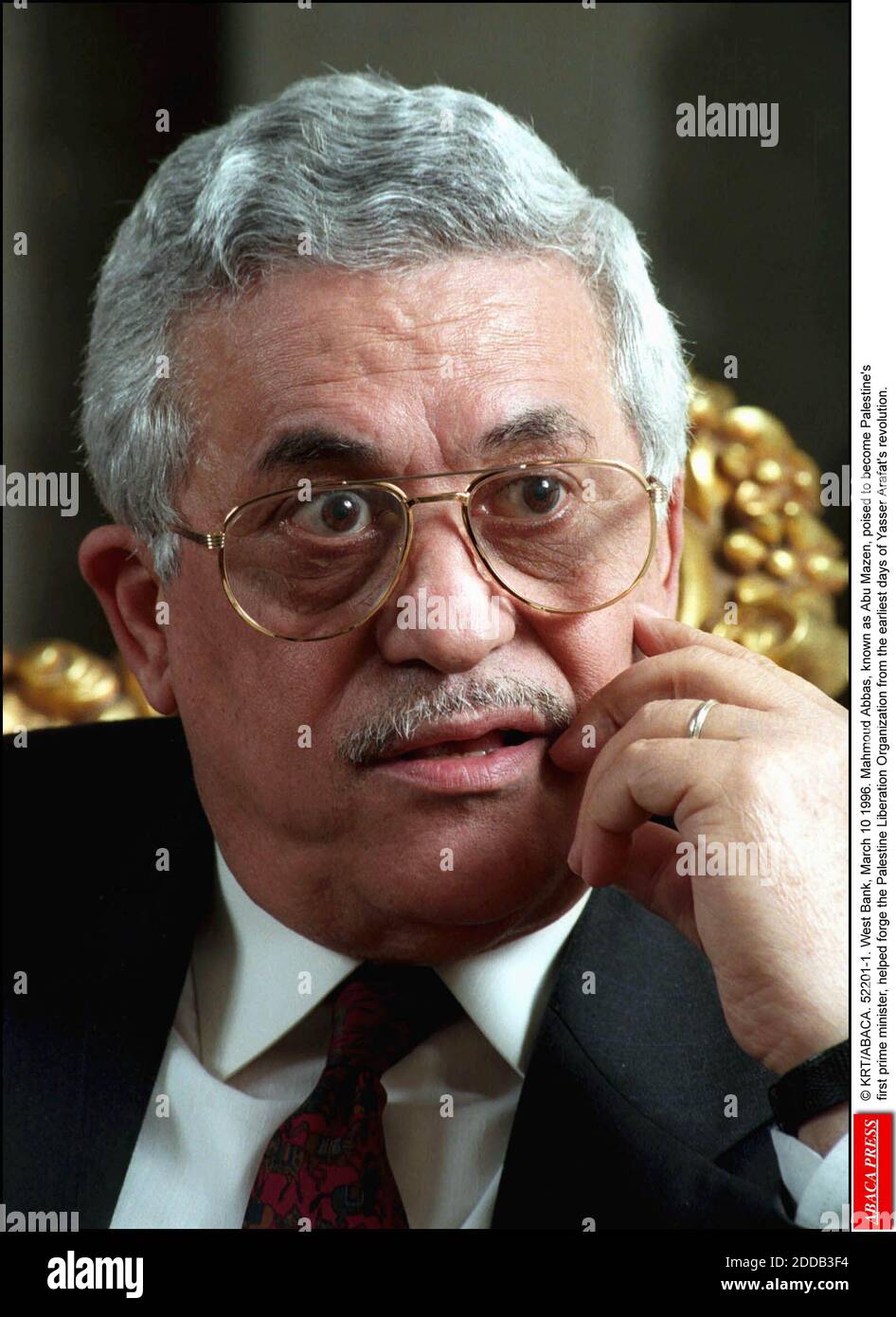 NO FILM, NO VIDEO, NO TV, NO DOCUMENTARY - © KRT/ABACA. 52201-1. West Bank, March 10 1996. Mahmoud Abbas, known as Abu Mazen, poised to become Palestine's first prime minister, helped forge the Palestine Liberation Organization from the earliest days of Yasser Arafat's revolution. Stock Photo