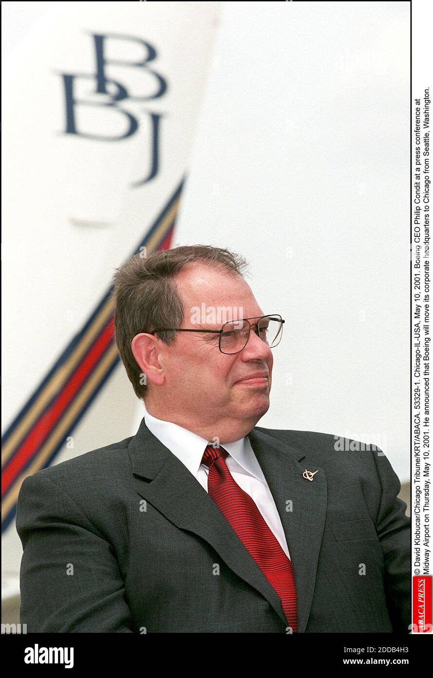 NO FILM, NO VIDEO, NO TV, NO DOCUMENTARY - © David Klobucar/Chicago Tribune/KRT/ABACA. 53329-1. Chicago-IL-USA, May 10, 2001. Boeing CEO Philip Condit at a press conference at Midway Airport on Thursday, May 10, 2001. He announced that Boeing will move its corporate headquarters to Chicago from Se Stock Photo