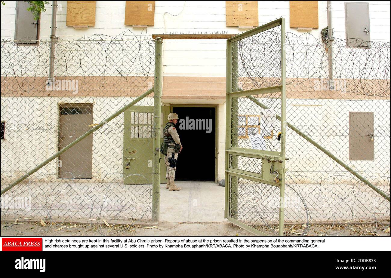 NO FILM, NO VIDEO, NO TV, NO DOCUMENTARY - High risk detainees are kept in this facility at Abu Ghraib prison. Reports of abuse at the prison resulted in the suspension of the commanding general and charges brought up against several U.S. soldiers. Photo by Khampha Bouaphanh/KRT/ABACA. Stock Photo