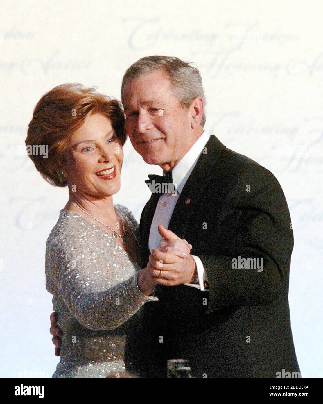 NO FILM, NO VIDEO, NO TV, NO DOCUMENTARY - President George W. Bush and first lady Laura Bush dance at the Constitution Ball, part of the inauguration festivities in Washington, DC, USA, on January 20, 2005. Photo by Georges Bridges/US News Story Slugged/KRT/ABACA. Stock Photo