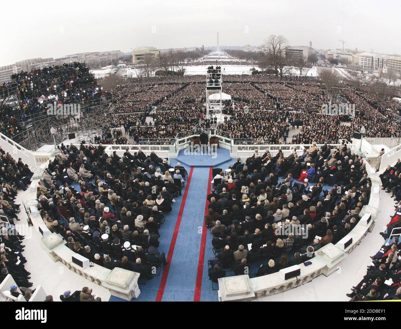 NO FILM, NO VIDEO, NO TV, NO DOCUMENTARY - U.S. President George W. Bush gives his Inauguration Day speech, during the presidential Inauguration ceremony on the steps of the U.S. Capitol, in Washington, DC, USA, on January 20, 2005. Photo by Chuck Kennedy/US News Story Slugged/KRT/ABACA. Stock Photo