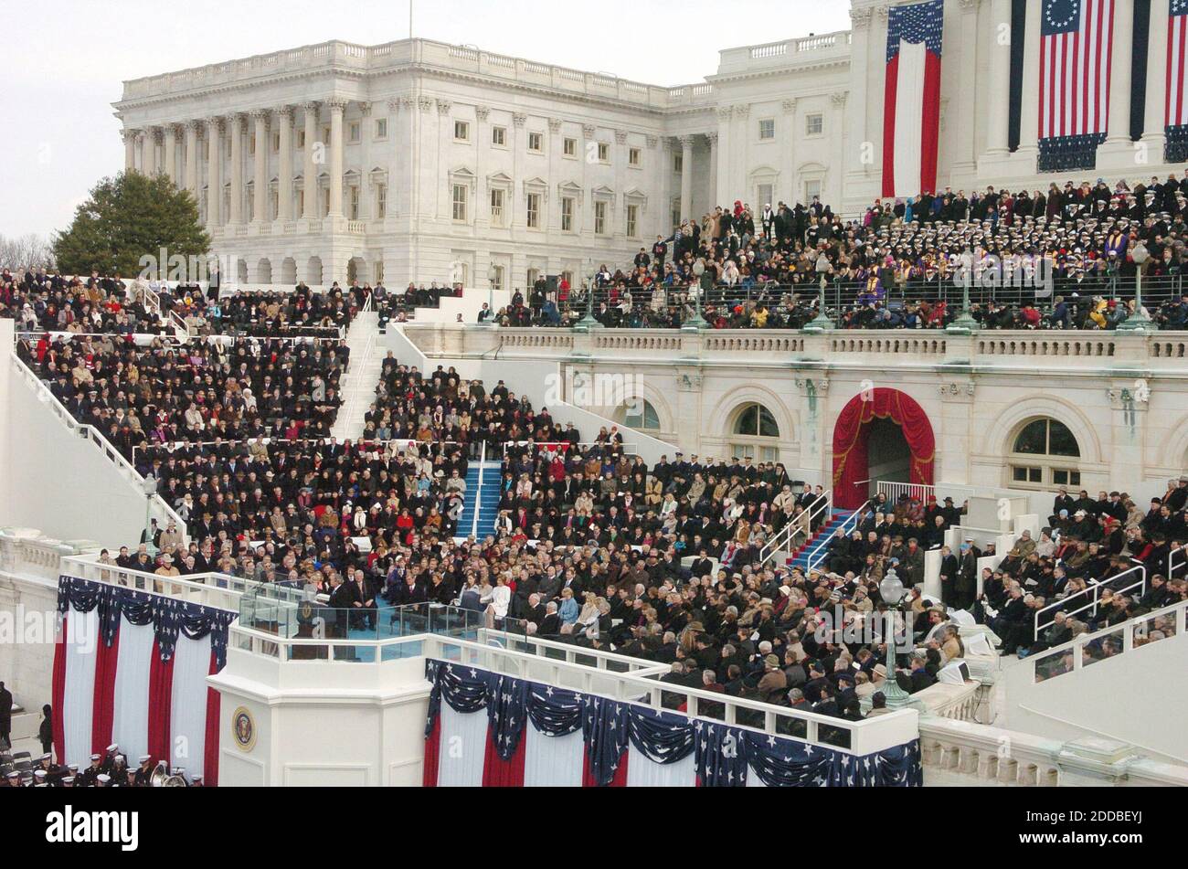NO FILM, NO VIDEO, NO TV, NO DOCUMENTARY - Diginitaries sit on the steps of the Capitol for the swearing in of George W. Bush for his second term as U.S. President. Washington, DC, USA, on January 20, 2005. Photo by George Bridges/US News Story Slugged/KRT/ABACA. Stock Photo