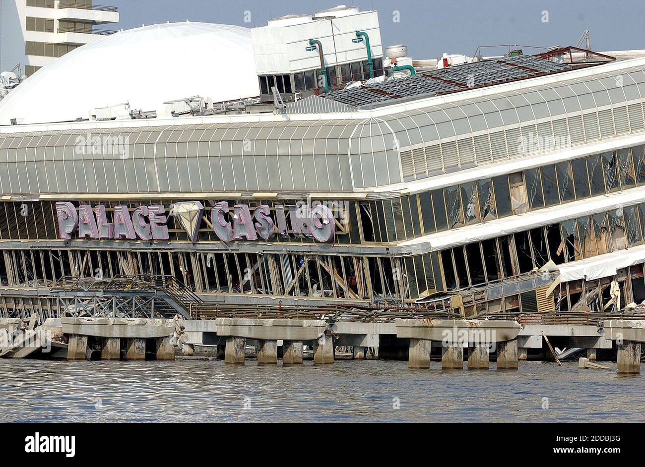 NO FILM, NO VIDEO, NO TV, NO DOCUMENTARY - One side of the badly damaged Palace Casino barge on Point Cadet in Biloxi, Mississippi, sits listing into the Back Bay on September 3, 2005. Photo by David Purdy/Biloxi Sun Herald/KRT/ABACAPRESS.COM. Stock Photo