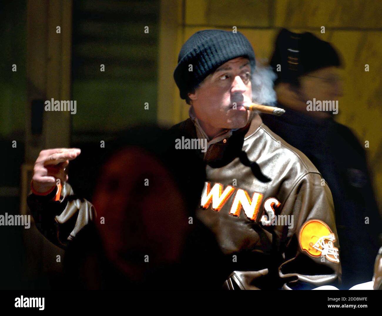 NO FILM, NO VIDEO, NO TV, NO DOCUMENTARY - Sylvester Stallone works his  cigar on the film set of 'Rocky Balboa', the 6th of 'Rocky' serie, in  Philadelphia, PA, USA, on January