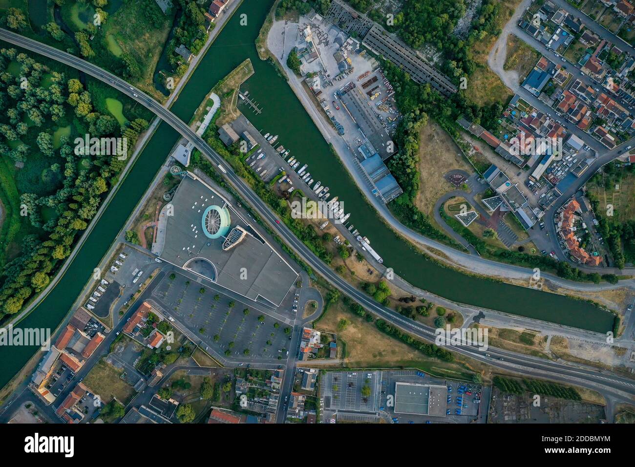 France, Aisne, Saint-Quentin, Aerial view of Canal de Saint-Quentin Stock Photo