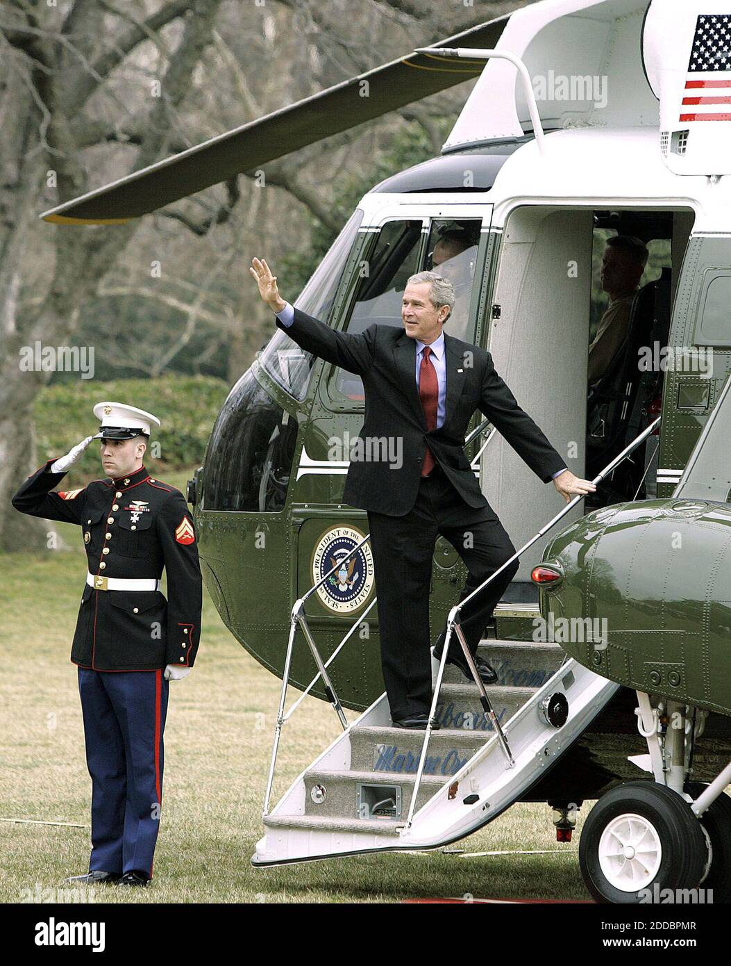 NO FILM, NO VIDEO, NO TV, NO DOCUMENTARY - President Bush boards Marine One on the South Lawn of the White House after signing a renewal of the USA Patriot Act, Thursday, March 9, 2006, a day before 16 major provisions of the old law expired. Photo by Chuck Kennedy/KRT/ABACAPRESS.COM Stock Photo