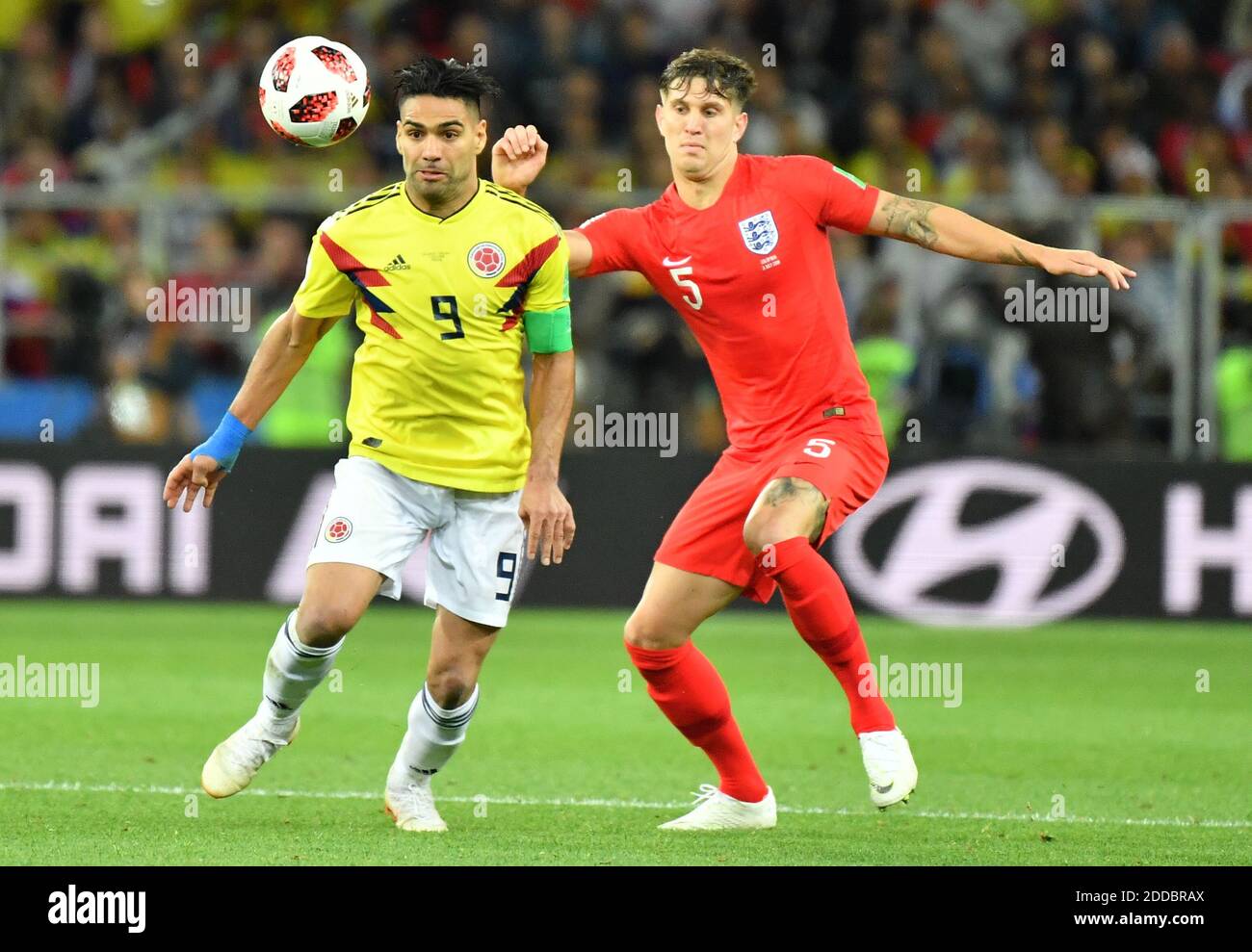 Colombia’s Radamel Falcao and England’s John Stones during the FIFA World Cup 2018 1/8 final Colombia v England game at the Spartak Stadium, Moscow, Russia, on July 3, 2018. Photo by Christian Liewig/ABACAPRESS.COM Stock Photo