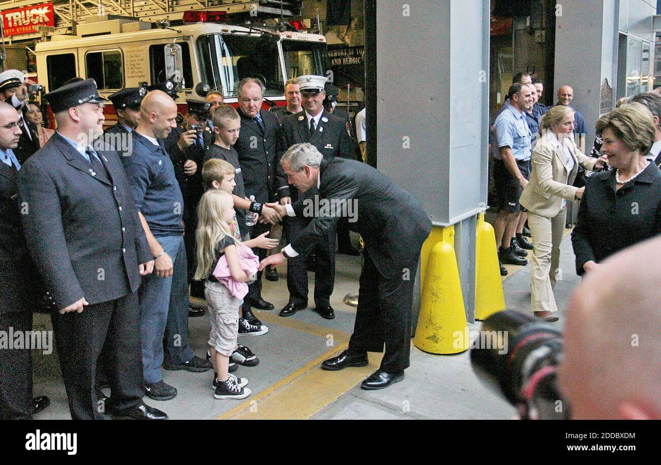 NO FILM, NO VIDEO, NO TV, NO DOCUMENTARY - President George W. Bush visits a New York City firehouse on Manhattan's Liberty Street, Sunday, September 10, 2006. Bush was in town to commemorate the fifth anniversary of the terror attacks of September 11, 2001. Photo by Charles Eckert/Newsday/MCT/ABACAPRESS.COM Stock Photo