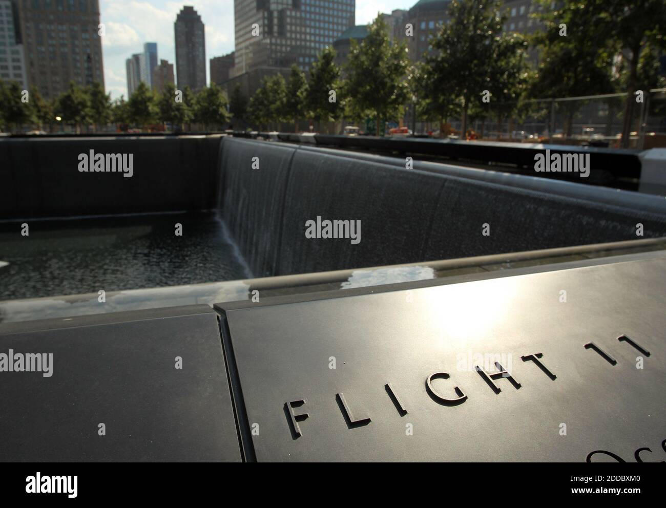 NO FILM, NO VIDEO, NO TV, NO DOCUMENTARY - An inscription details one of the flights that crashed on September 11, 2001, at the National September 11 Memorial in New York City. Bronze panels that ring the memorials two pools bear the names of all 9/11 victims, as well as those who died during the 1993 trade center attack. Photo by Scott Strazzante/Chicago Tribune/MCT/ABACAPRESS.COM Stock Photo