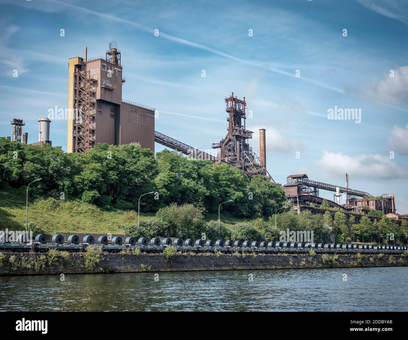 Belgium, Wallonia, metal industry on bank of Meuse Stock Photo