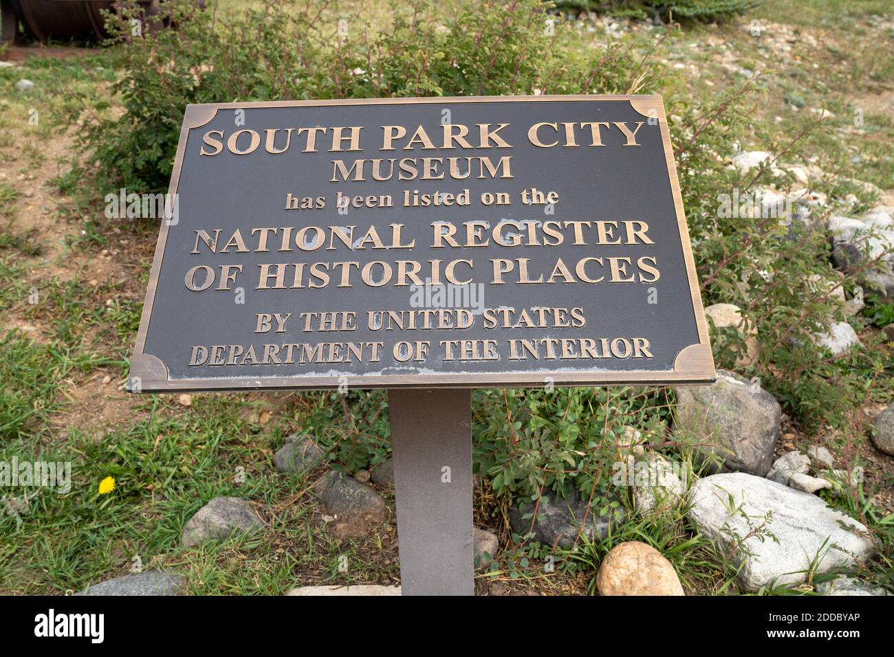 Fairplay, Colorado - September 16, 2020: Marker for the South Park City Museum on the National Register of HIstoric Places Stock Photo